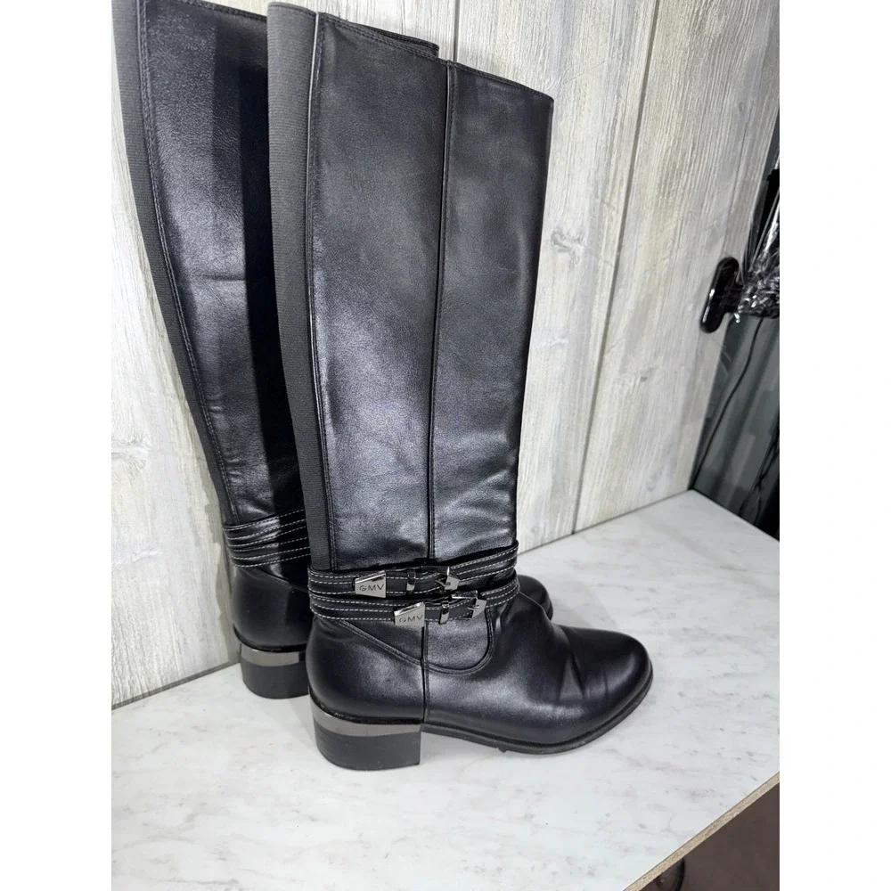 Gian Marco Venturi GMV Black Leather Tall Boots Vera Pelle Italy Women 39 Buckle